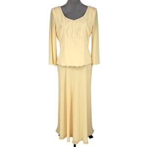 Donna Morgan Dress Gown Womens 8 Yellow Buttons Zip Shoulder Pads Lined Mob Mog